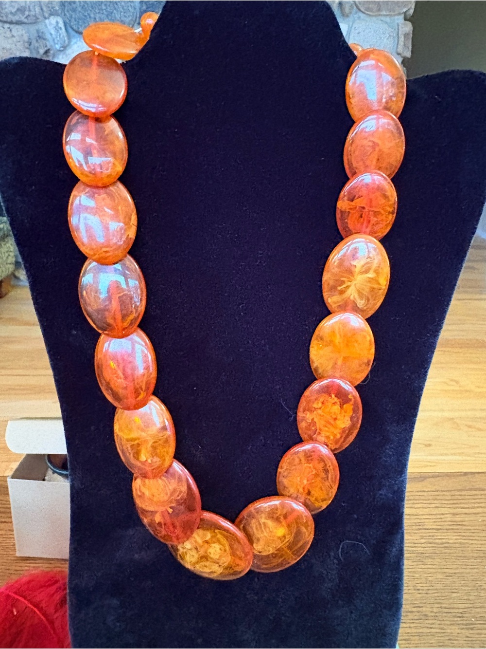 Crazy Vintage Acrylic Amber Statement Necklace HUGE Disks Unique 22”